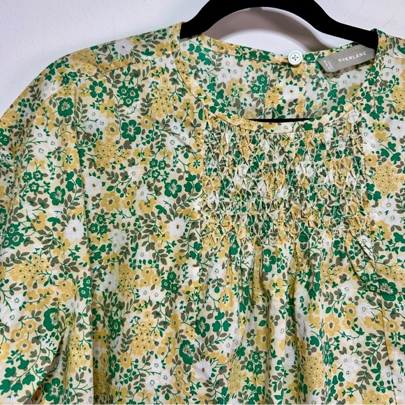 Everlane | Yellow Floral Print Boxy Blouse | 100% Cotton Short Sleeve Top - Picture 3 of 7